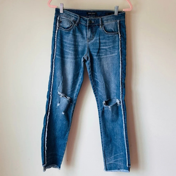 Dear John Denim Skinny Jeans with Raw Hem and Trim - Size 25 - Picture 1 of 15